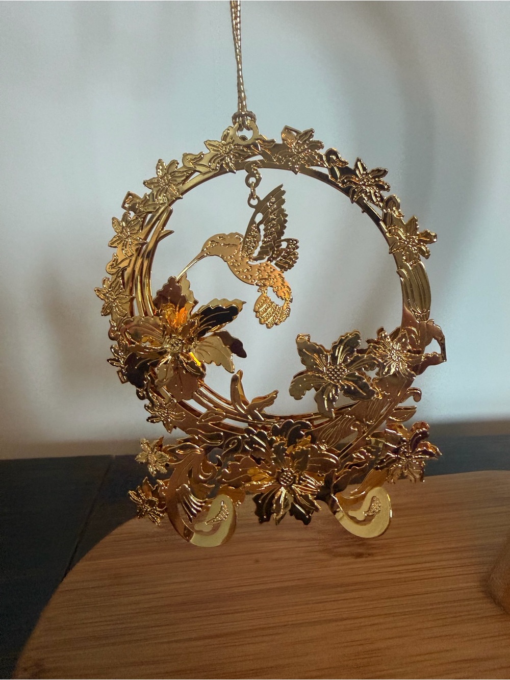Gold Plated Hummingbird Floral Holiday Ornament